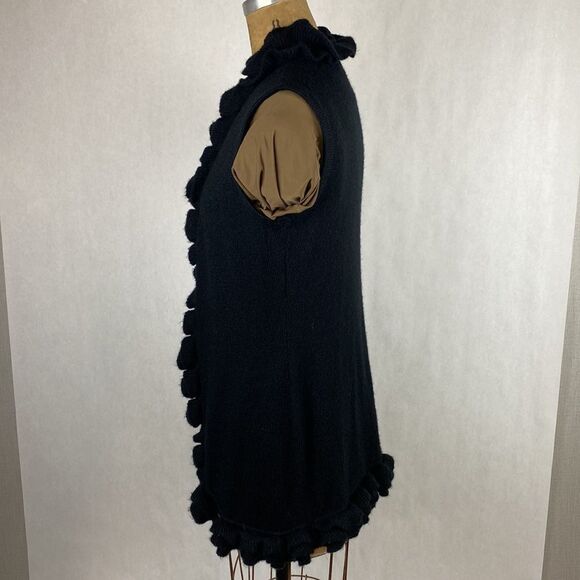 Lael Alpaca Sweater Vest Cardigan Medium Long Ruffle Collar Black Knit - Picture 10 of 16